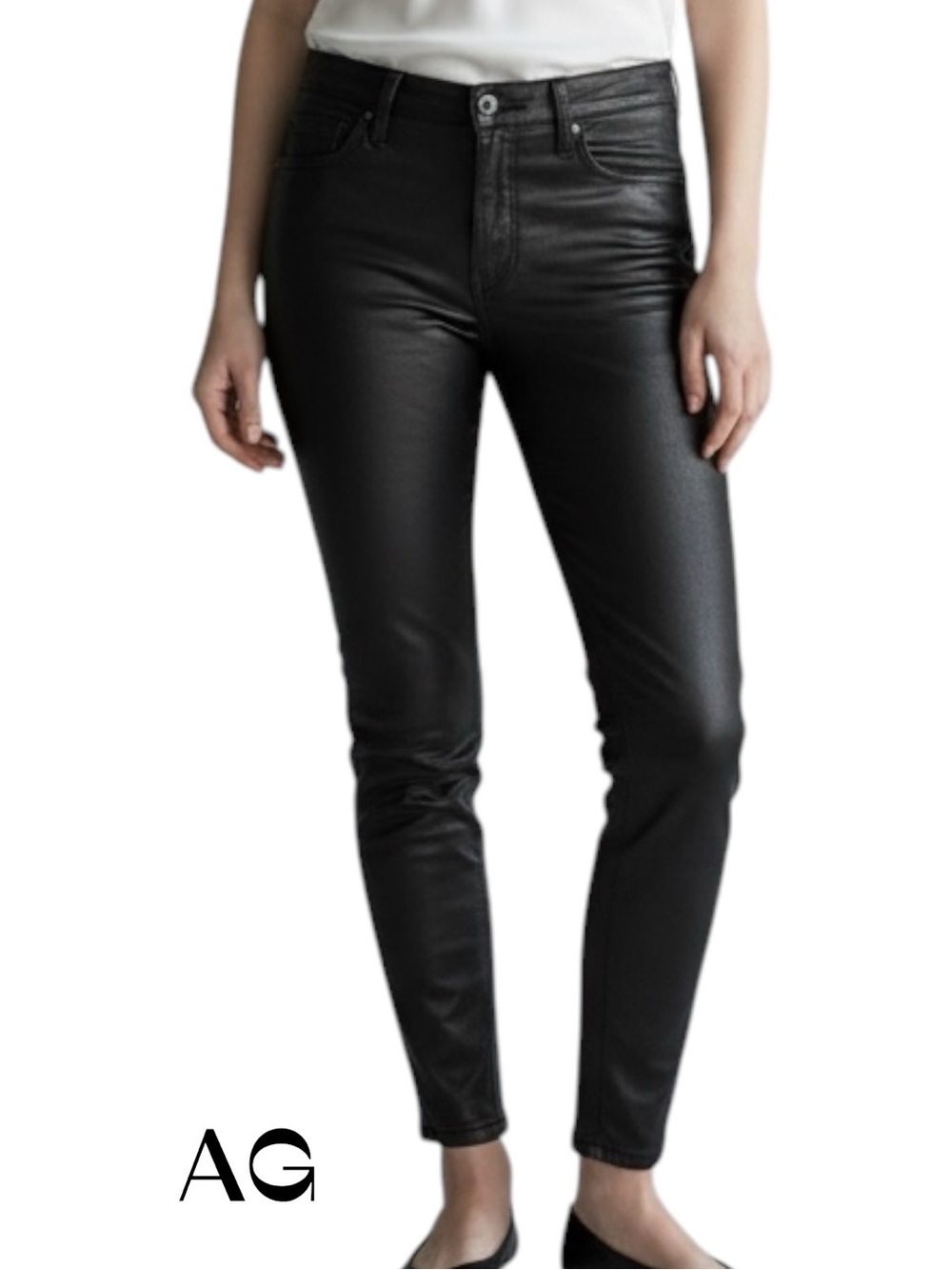 AG Black Coated Denim Slim Mid Rise WhimsiGoth Grunge Jeans NWOT Size 27